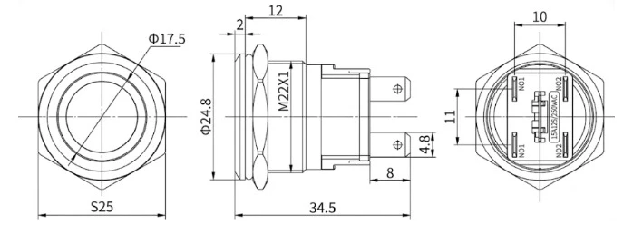 Tootejoonis artiklikood: LANB_00010 nimetus: LANB22C-P20F/E/S(L) IK10 surunupp 22 mm