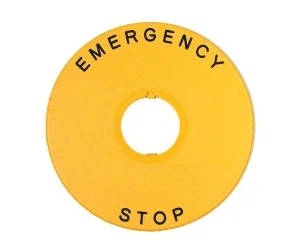 artiklikood: PB_000002, nimetus: E-Stop markeering HWAV-27-Y asendus, kirjeldus: Avarii-stopp surunupu markeering, 60mm., kollane
