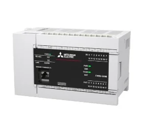 FX5U-32MT/DSS artiklikood: ME_297438, nimetus: FX5U-32MT/DSS, kirjeldus: CPU-moodul
Toitepinge: DC 24 V
16 sisendit DC 24 V, 2 analoogsisendit (0-10V, 12 bit)
16 transistorväljundit (PNP), 1 analoogväljund (0-10V, 12 bit)
RS-485 Modbus RTU, Ethernet, Modbus TCP client/server
SD kaart, WEB server, CC-Link IE Basic