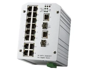 artiklikood: BE_F00N3018000004, nimetus: JetNet 3018G, kirjeldus: Tööstuslik 16+2G pordiga mittehallatav Ethernet switch
16 liidest 10/100TX, Auto MDI/MDI-X
2 liidest 100/1000TX + 2 dubleerivat SFP, Auto MDI/MDI-X
Dubleeritud toitesisendid: 10..60 VDC
Releeväljundid: pordi häire, toite häire
IP31, alumiiniumkorpus, Töötemperatuur: -10..+70°C
