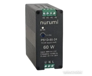 artiklikood: NU_2524003, nimetus: PS1D-60-24 Toiteplokk 24 VDC 2,5A, kirjeldus: Nurumi toiteplokk 24 VDC, 60 W, 2,5A
85–264 VAC
