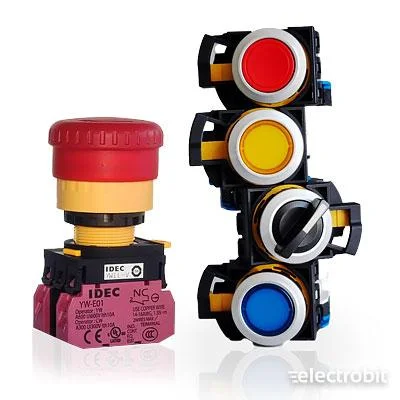 Buttons and switches - Industrial buttons, switches, signal lamps, emergency-stop buttons, for 8, 10, 12, 16, 22 or 30 mm aperture.
